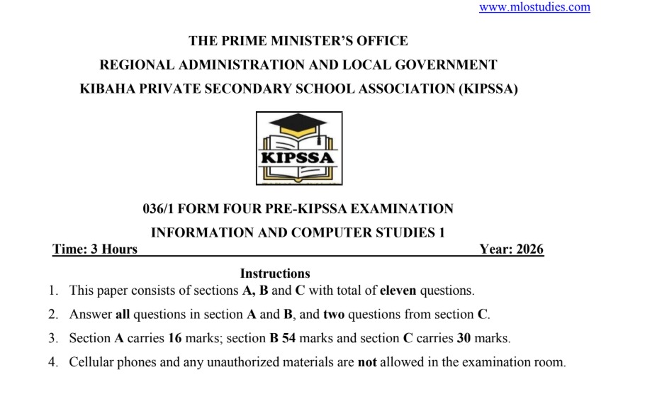 INFORMATION AND COMPUTER STUDIES 1 FORM FOUR PRE-KIPSSA EXAMINATION